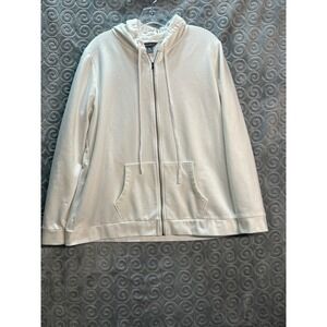 Eddie Bauer Womens XL Full Zip Hoodie Hooded Sweatshirt‎ Jacket Ivory White